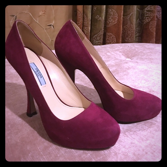 Prada Magenta Suede Platform Pumps - Picture 1 of 8